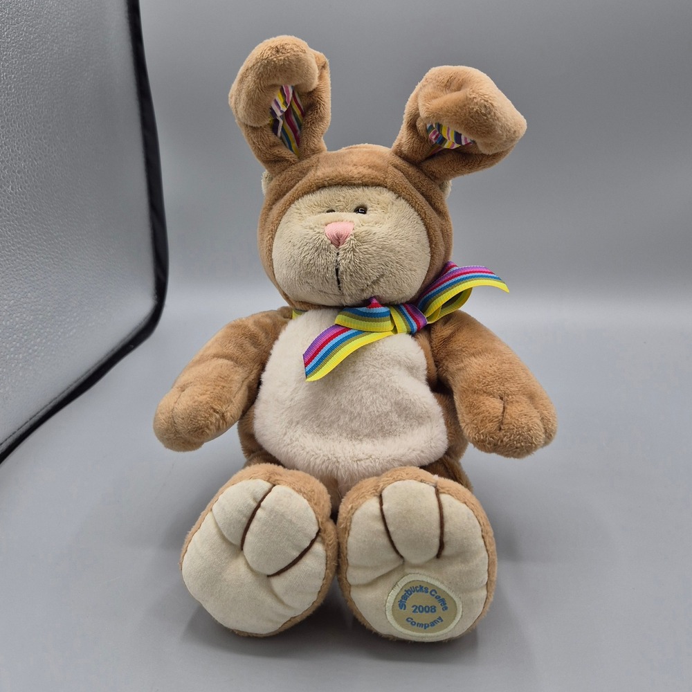 Starbucks 2008 Bearista Bear Easter Bunny Rabbit Costume Brown Plush Rainbow Bow